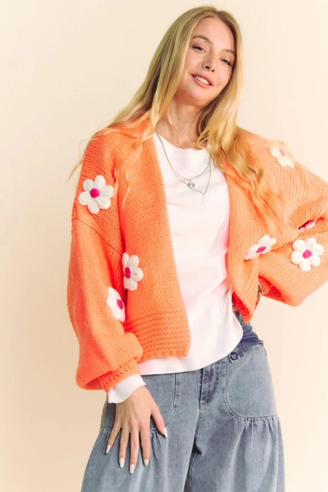 Chunky Knitted Daisy Cropped Cardigan