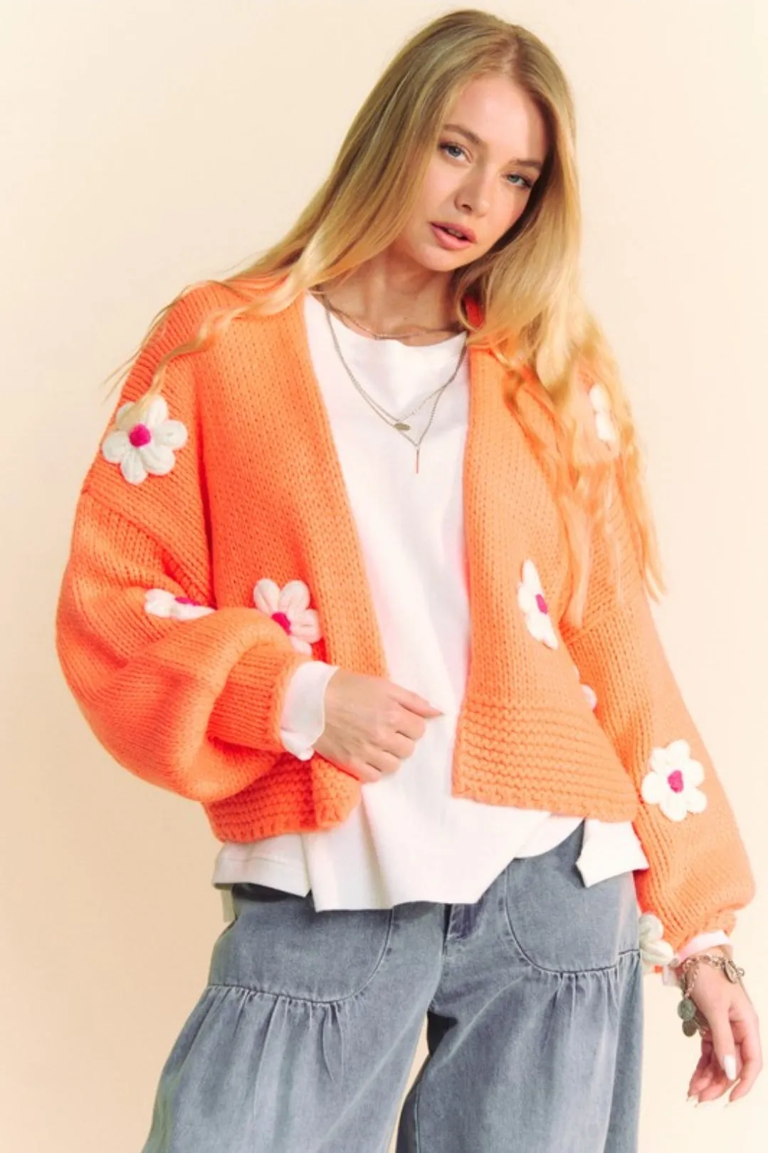 Chunky Knitted Daisy Cropped Cardigan