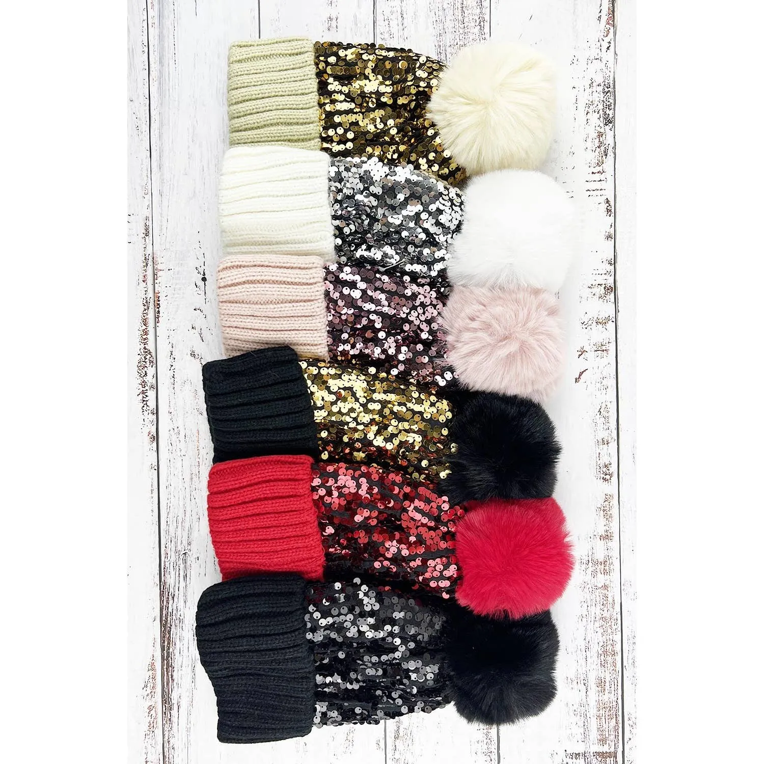 COLORED SEQUIN POM POM BEANIE