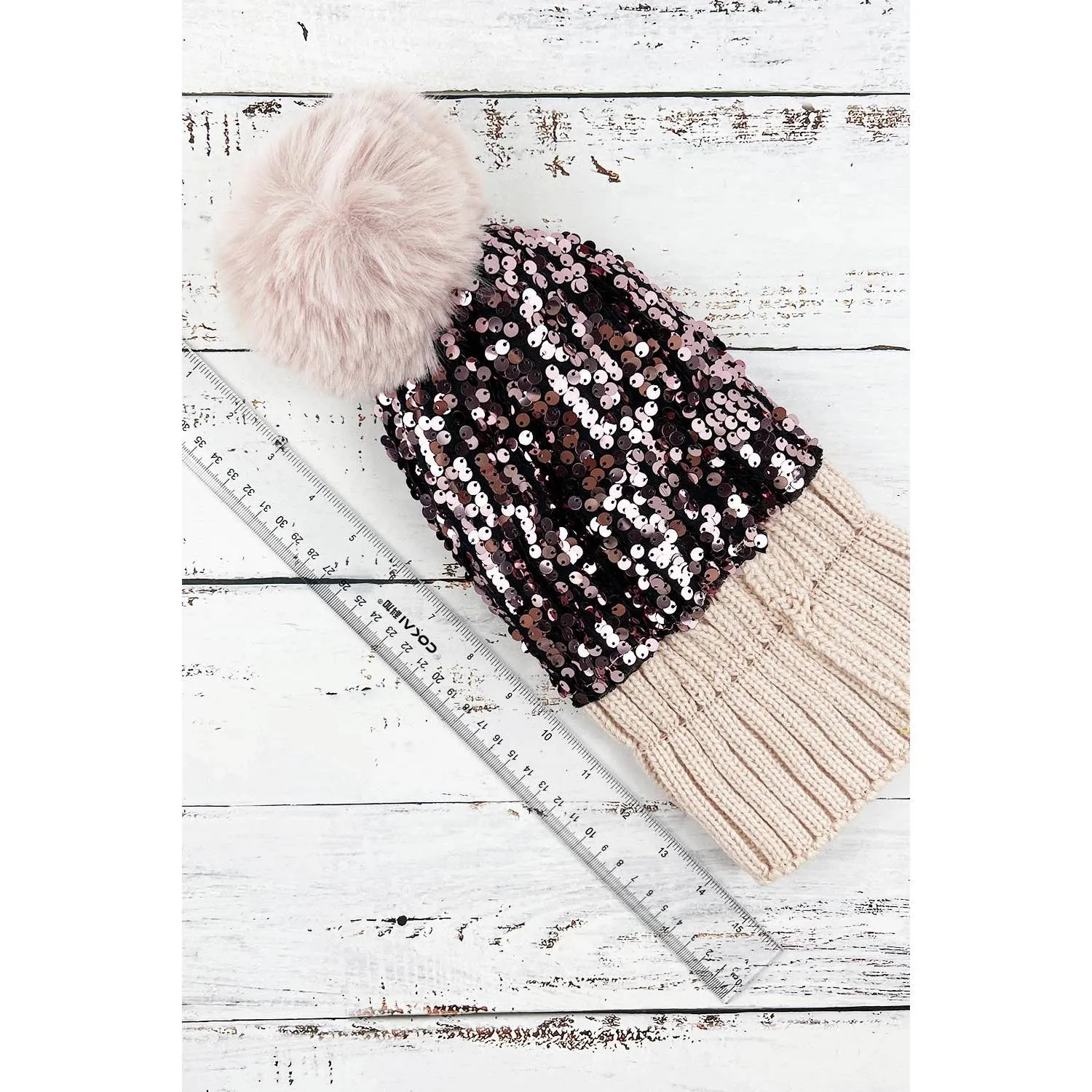 COLORED SEQUIN POM POM BEANIE