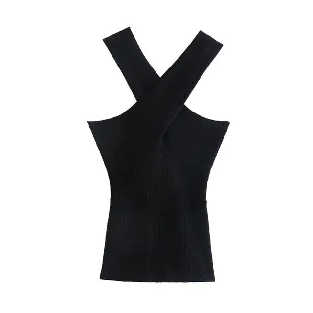CROSS STRAPS KNITTED TANK TOP