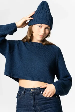 Dinadi Merino Handknit Thick Rib Hat Indigo Blue