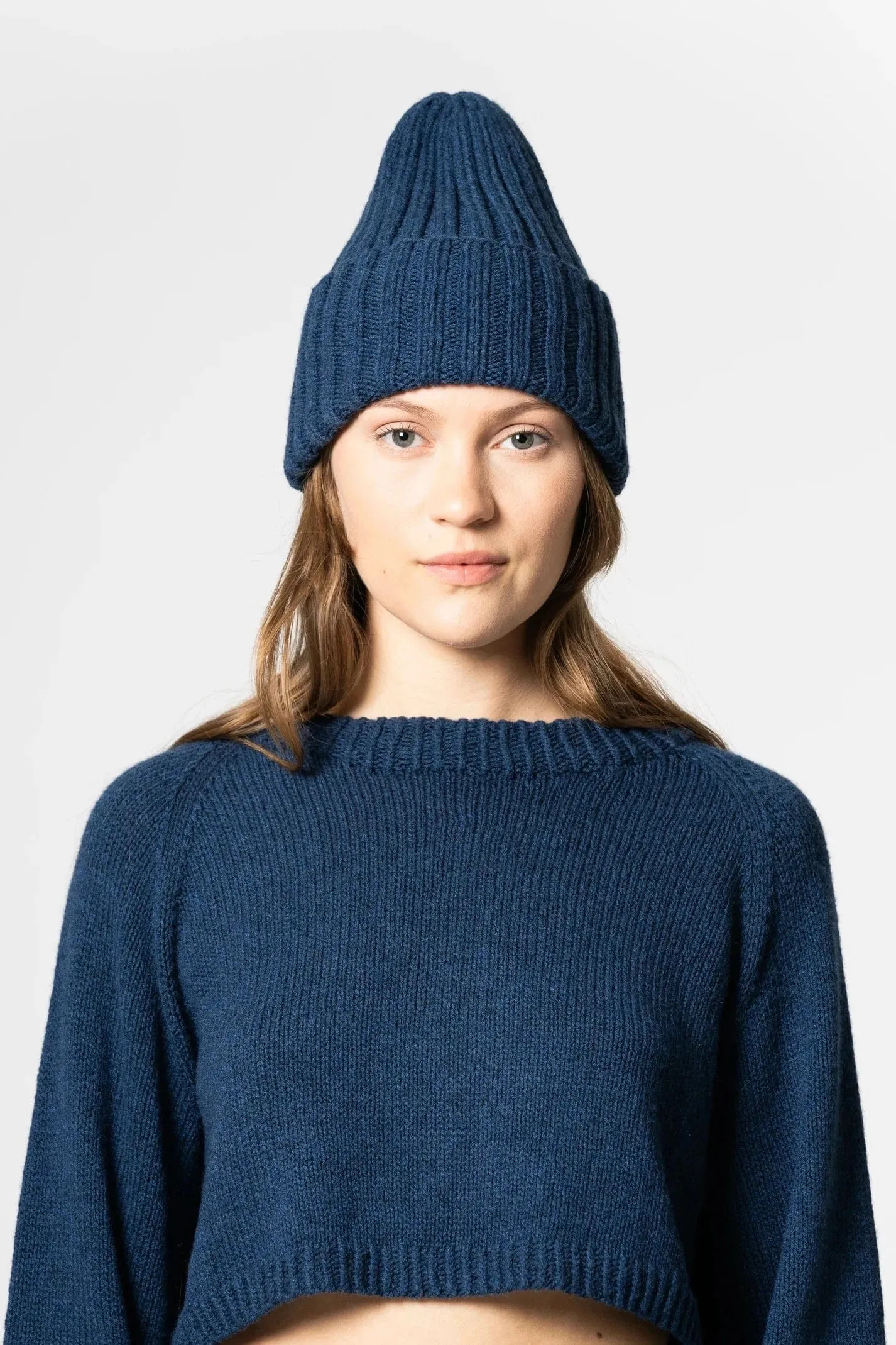 Dinadi Merino Handknit Thick Rib Hat Indigo Blue