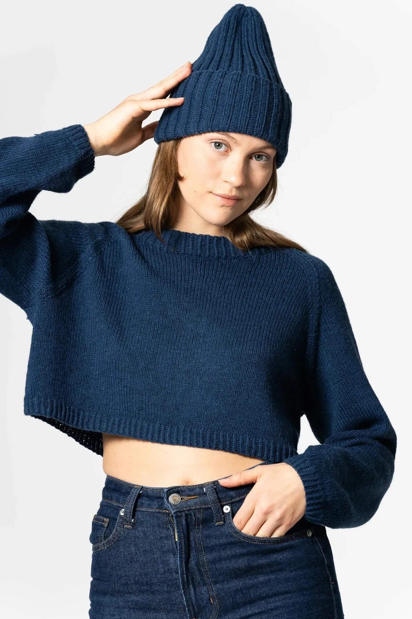 Dinadi Merino Handknit Thick Rib Hat Indigo Blue