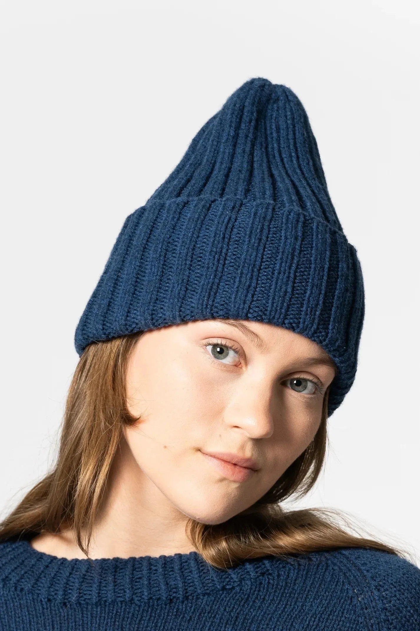 Dinadi Merino Handknit Thick Rib Hat Indigo Blue