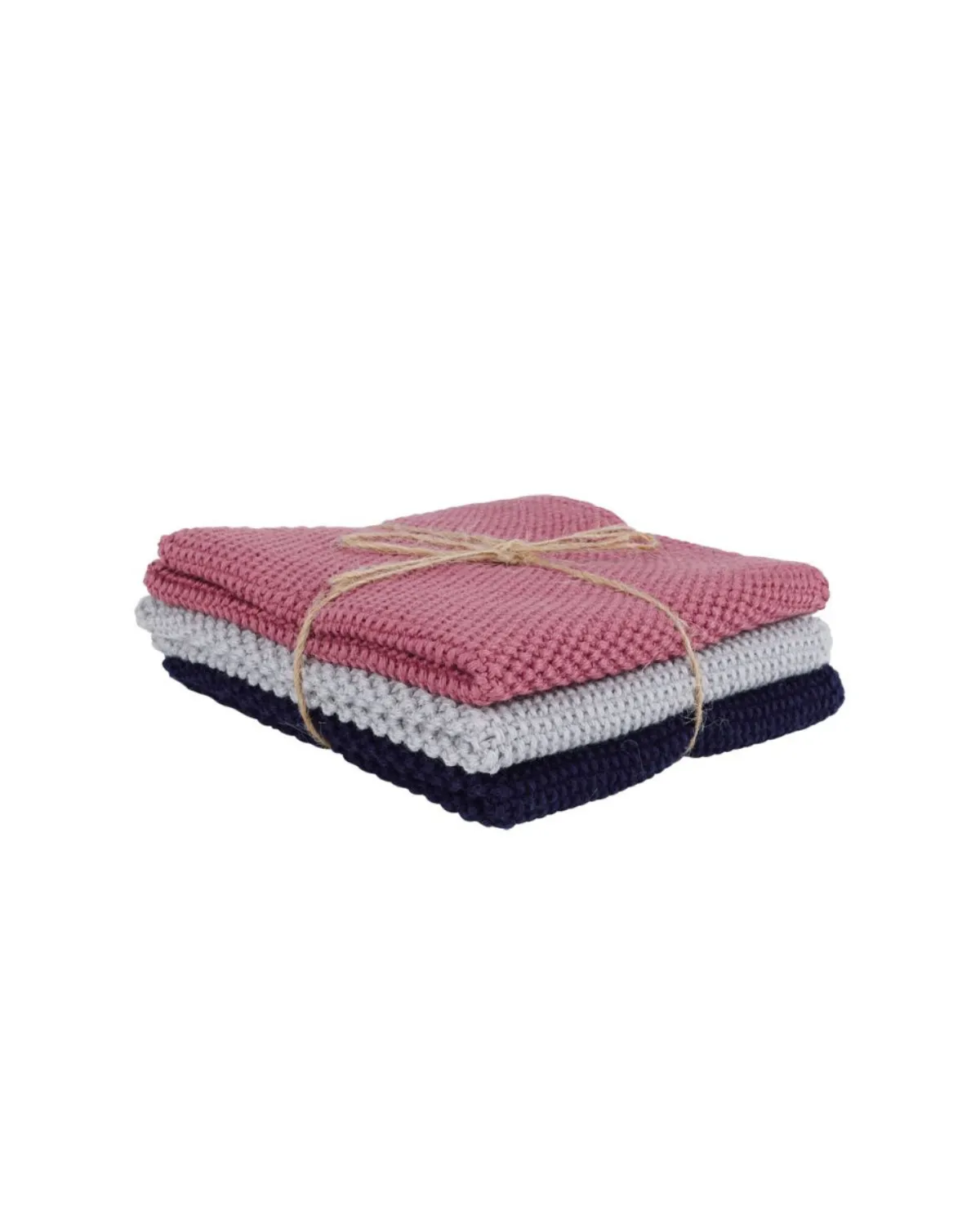 Dishcloth Set of 3 - navy, gray & rose