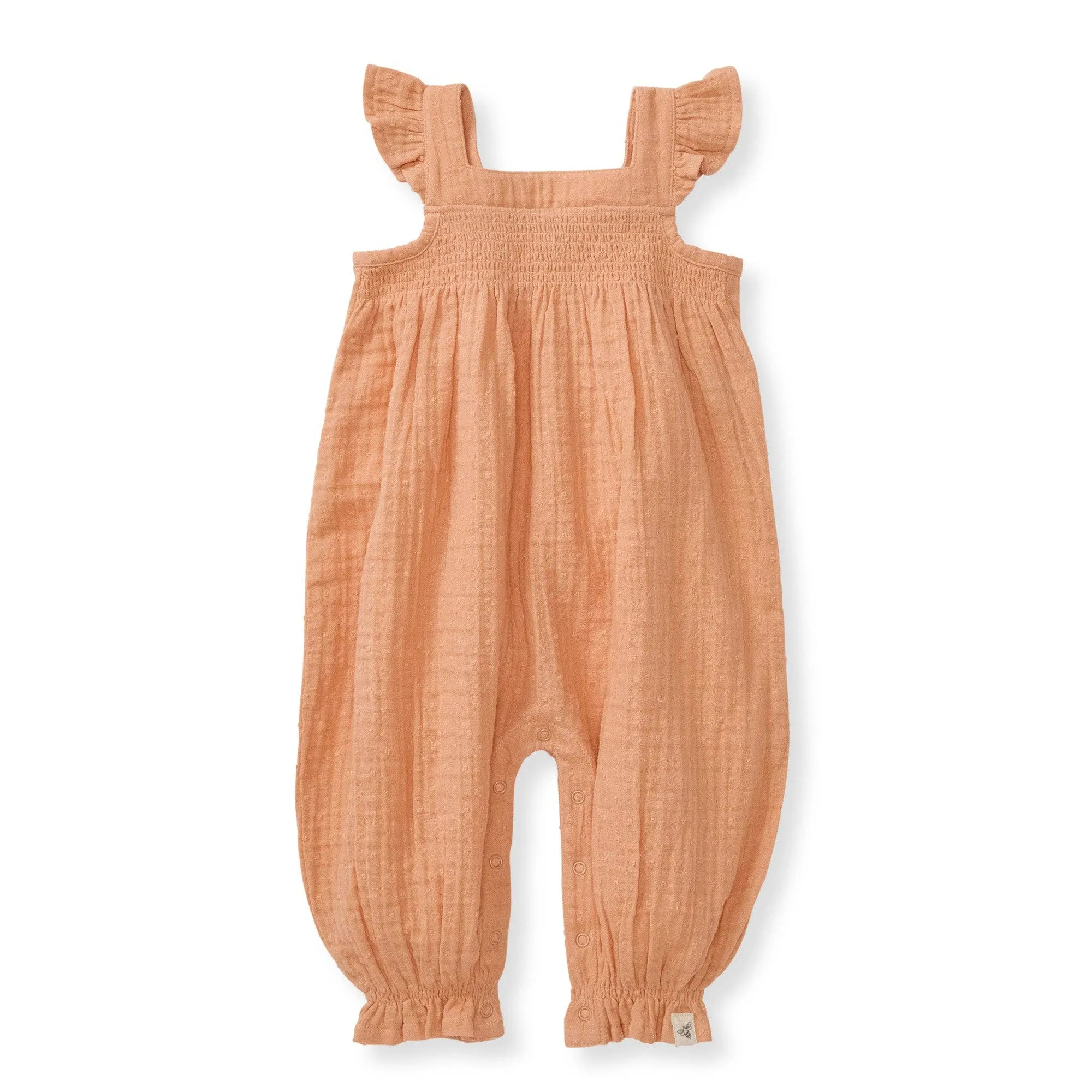 Dotted Muslin Jumpsuit: Peach Puff / 3-6 Months