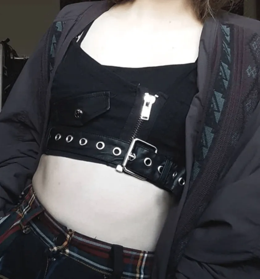 Gothic Plaid Rivet Crop Tank Top
