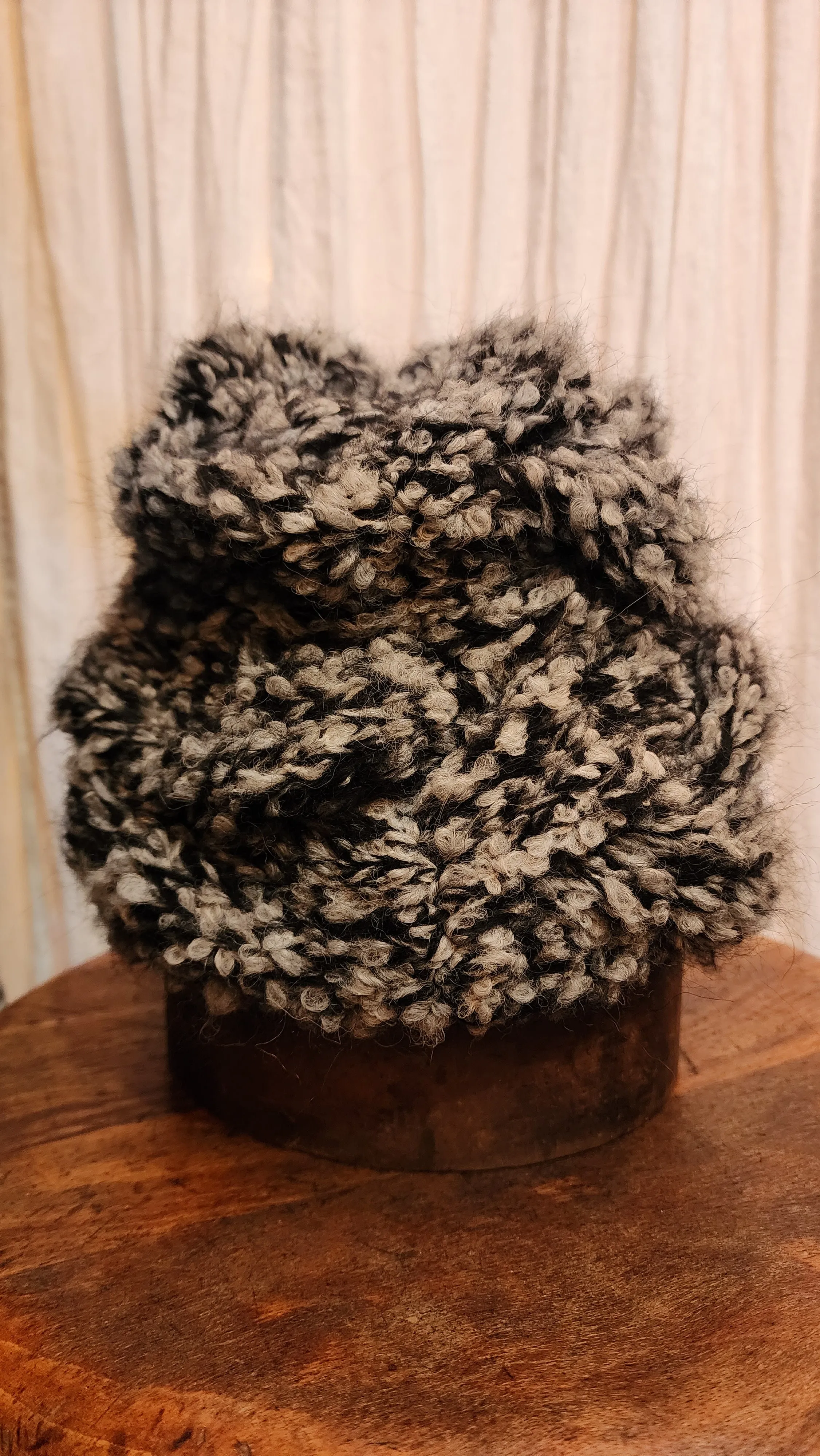 Hand knit cable beanie style Hat - (Alpaca) Black Marble