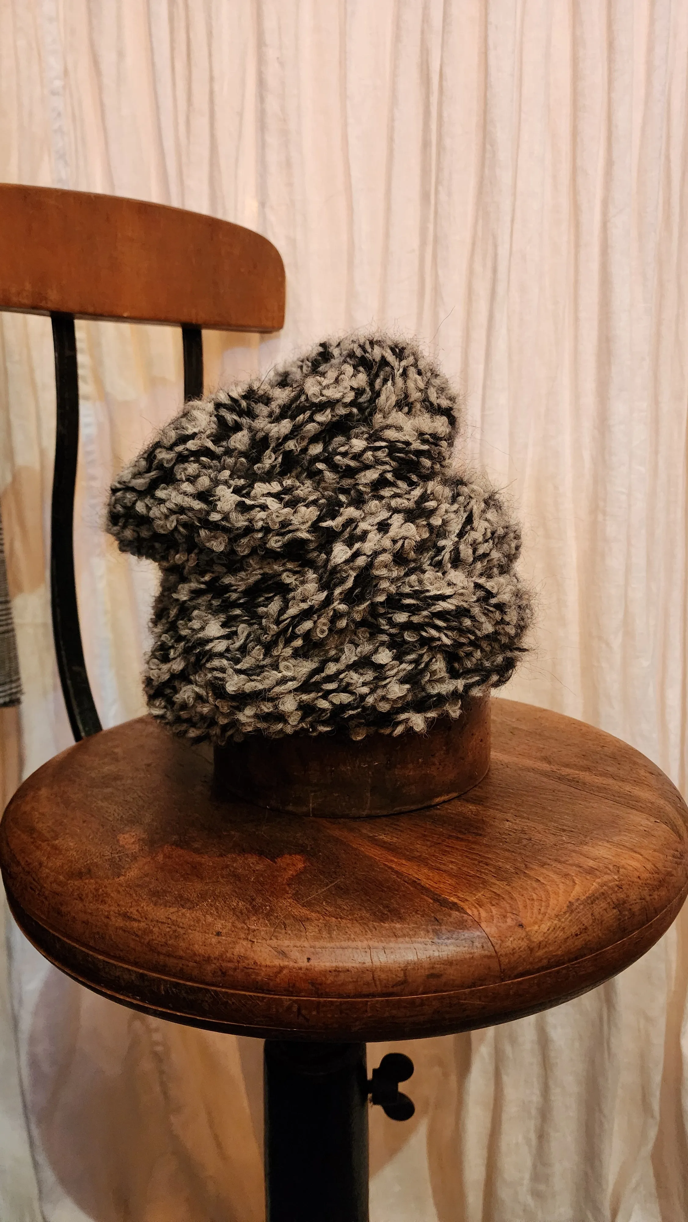 Hand knit cable beanie style Hat - (Alpaca) Black Marble