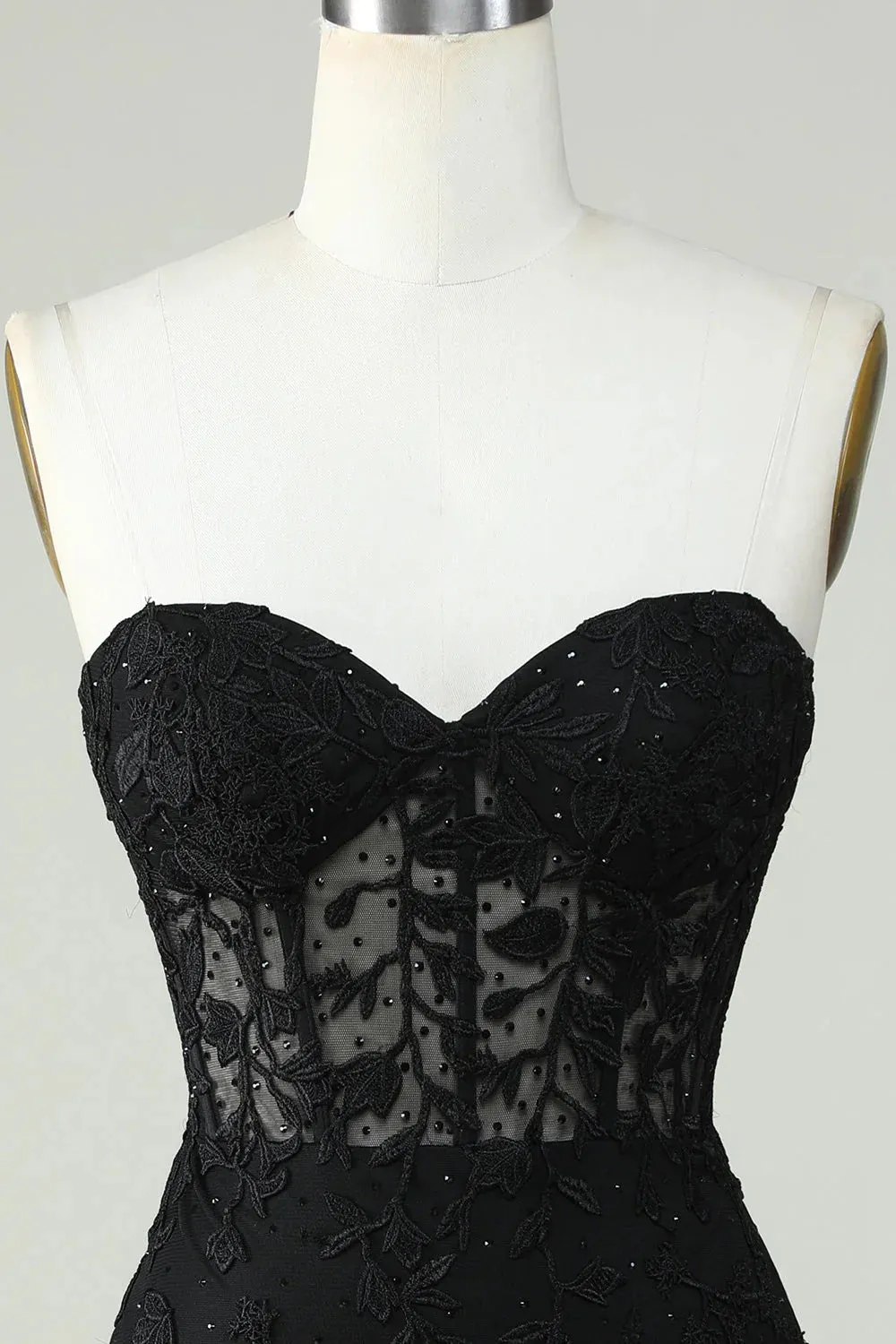 Homecoming Dress Bodycon Black Sweetheart Corset with Appliques