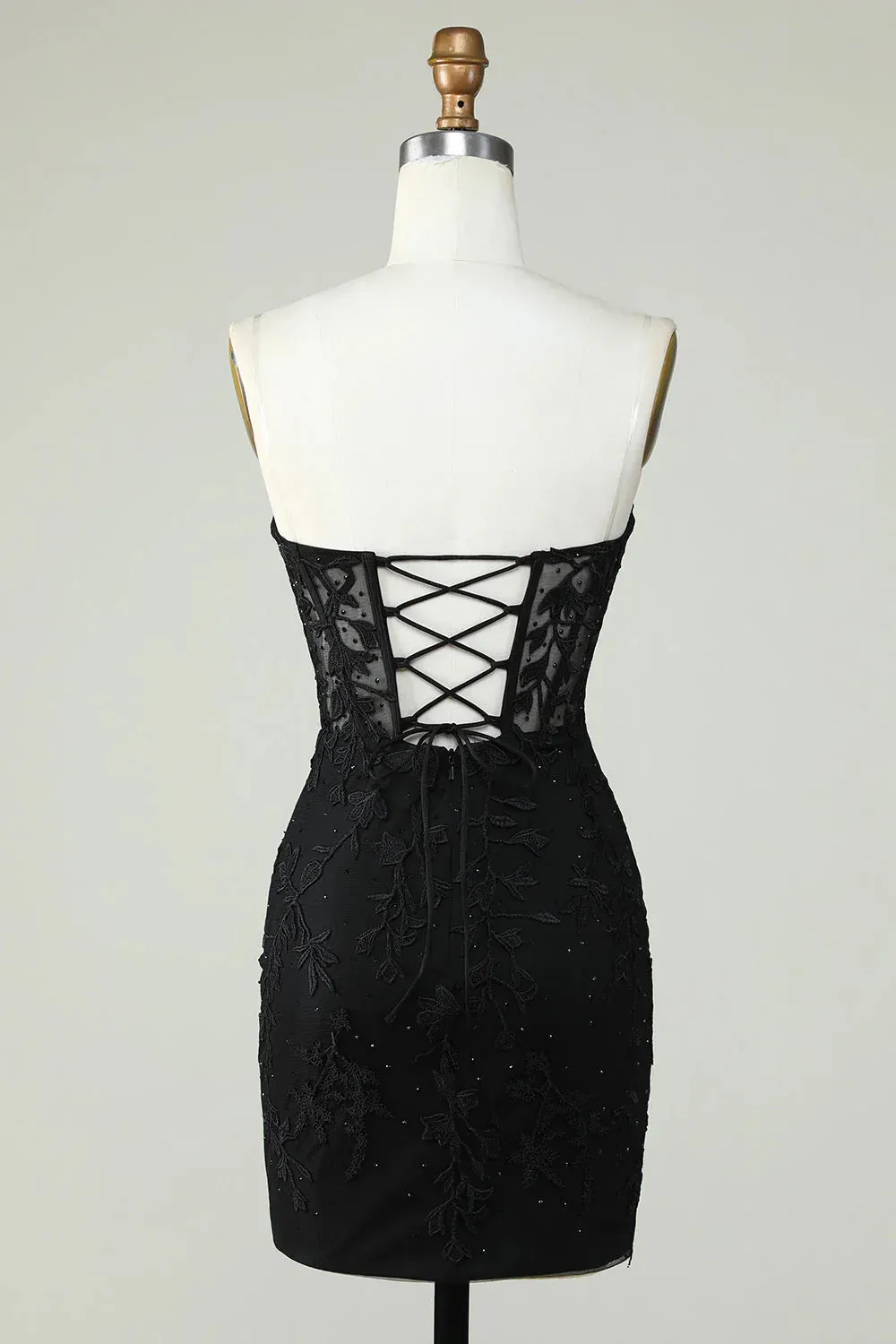 Homecoming Dress Bodycon Black Sweetheart Corset with Appliques