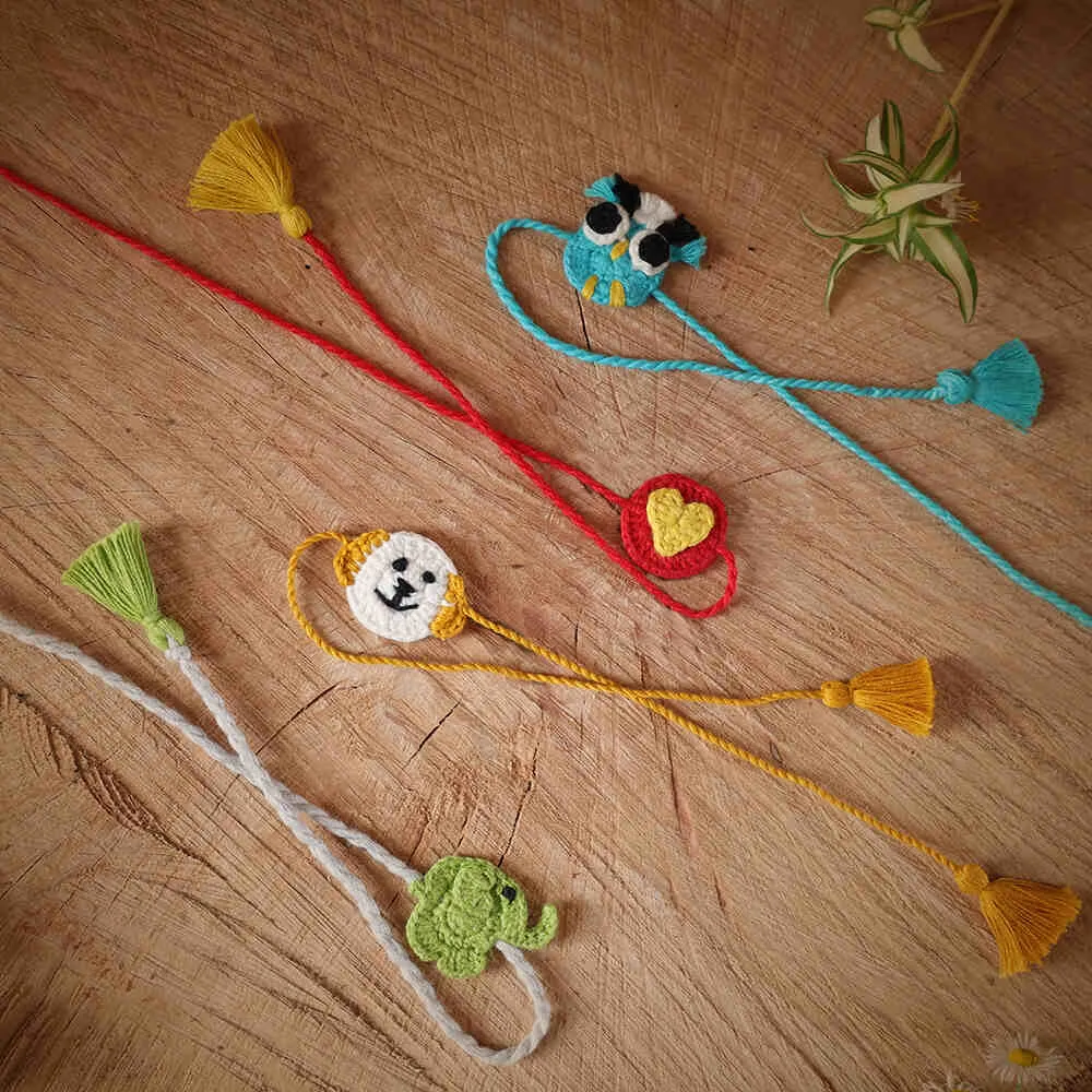 Kids Rakhi Combo 4 | Set of 4 | Rakshabandhan | For Kids & Adults | Artisan Made In India | 100% Cotton | Crochet, Hand Knitted