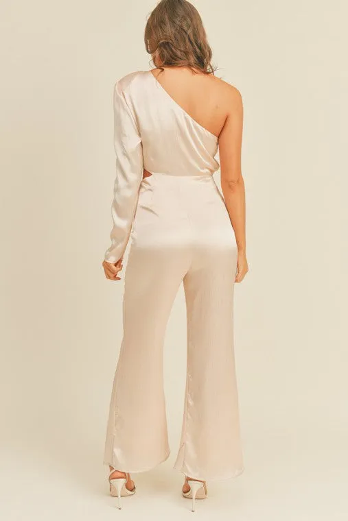 One Shoulder Satin Jumpsuit