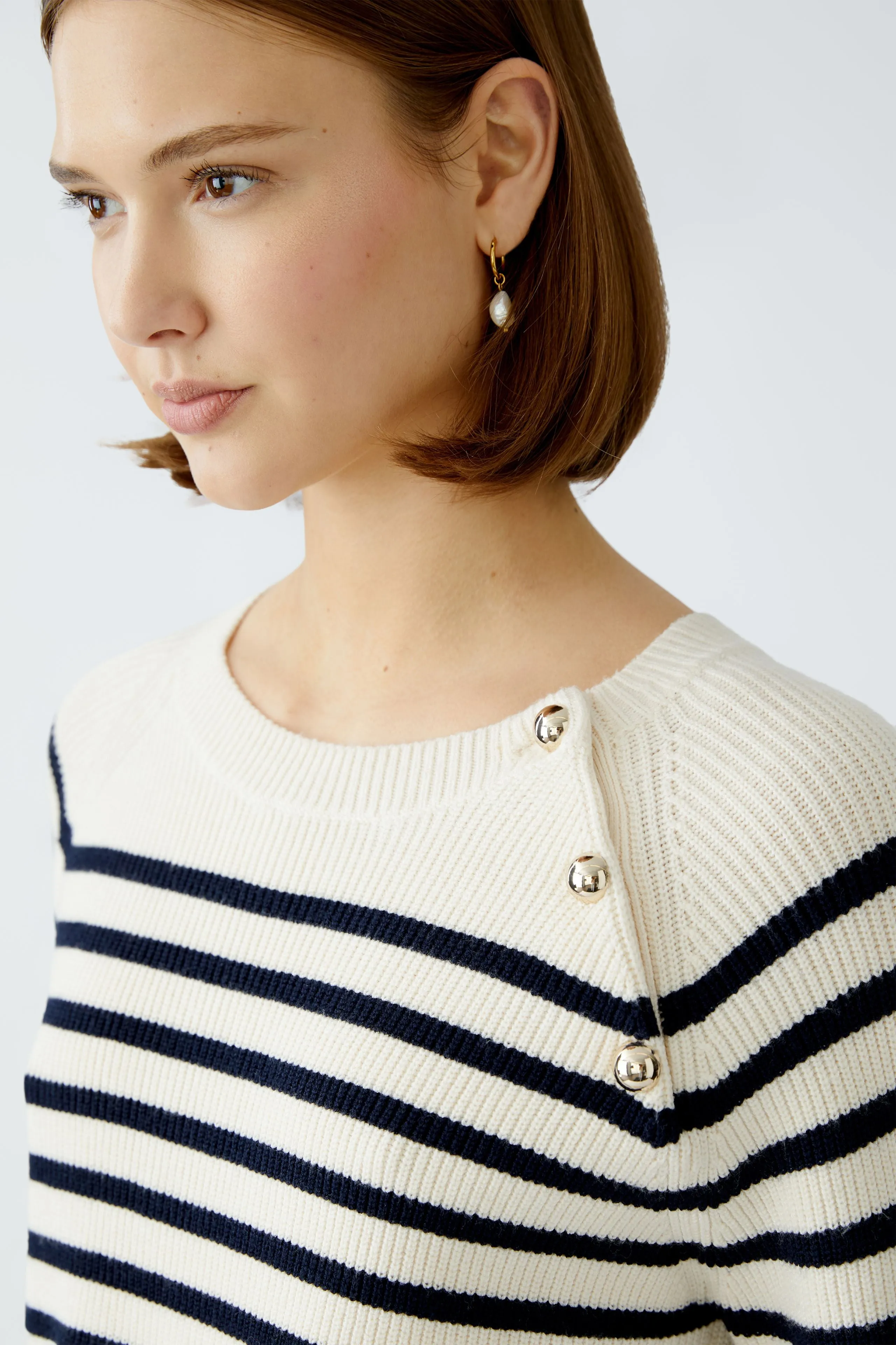 OUI White Blue Stripe Sweater