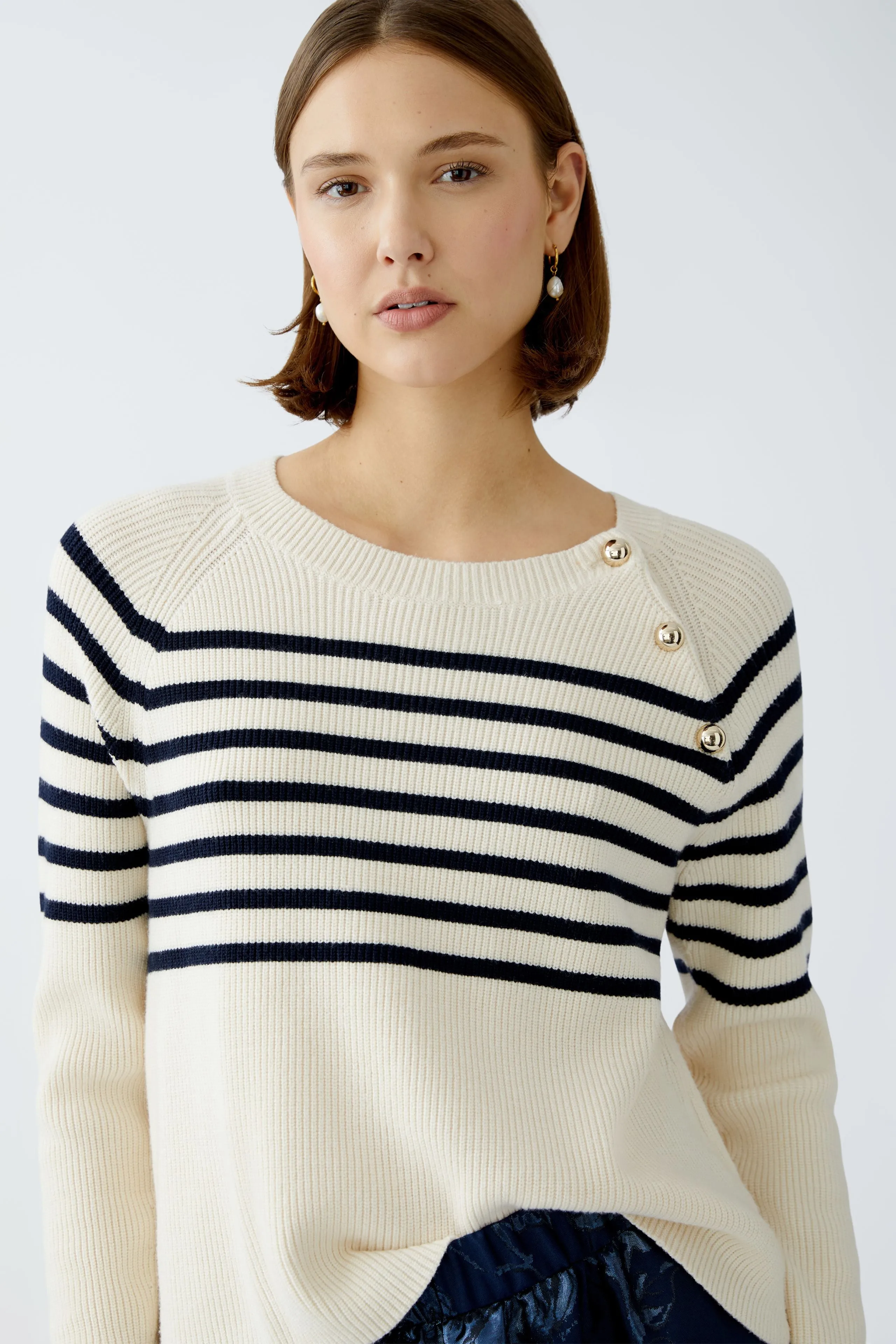 OUI White Blue Stripe Sweater