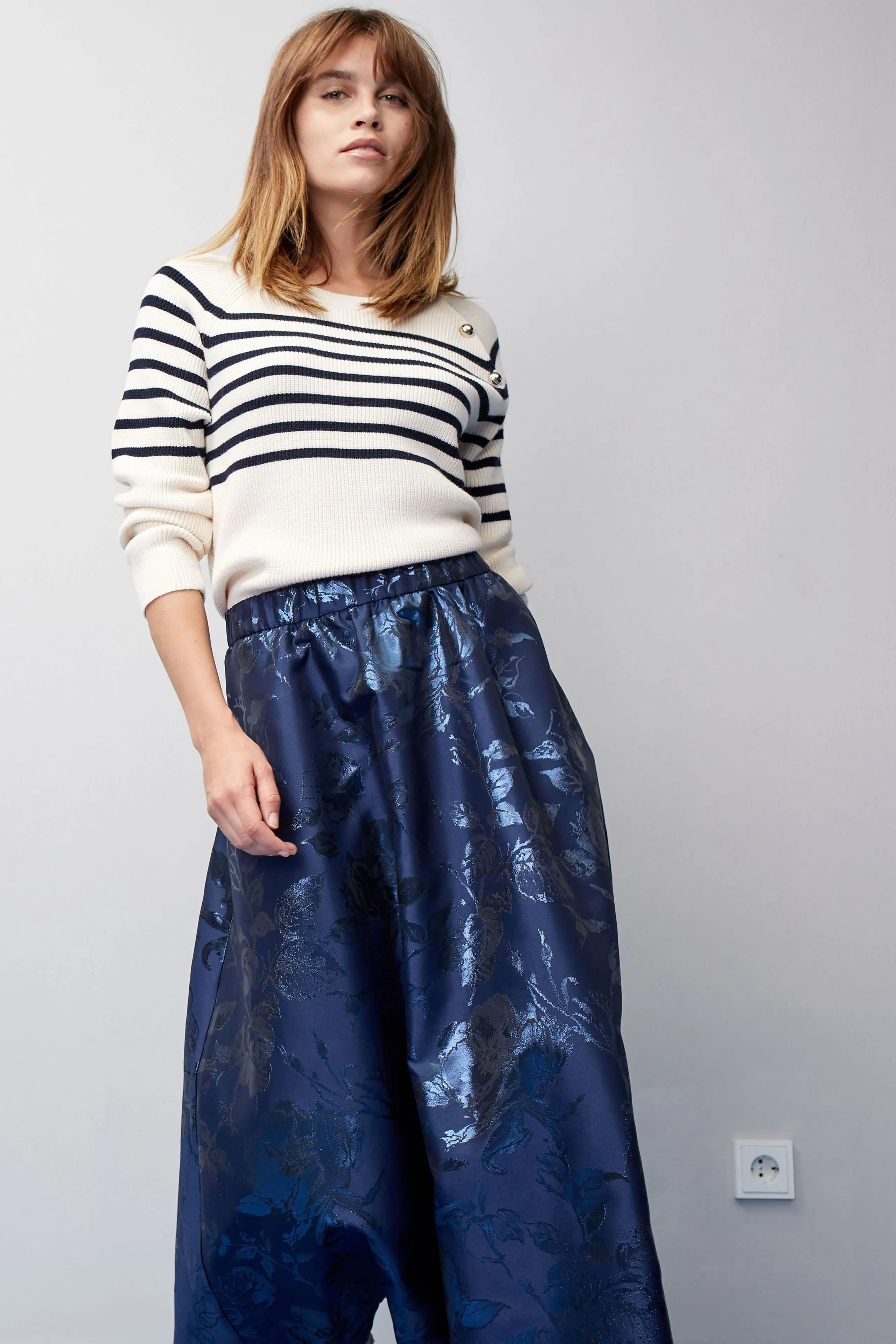 OUI White Blue Stripe Sweater