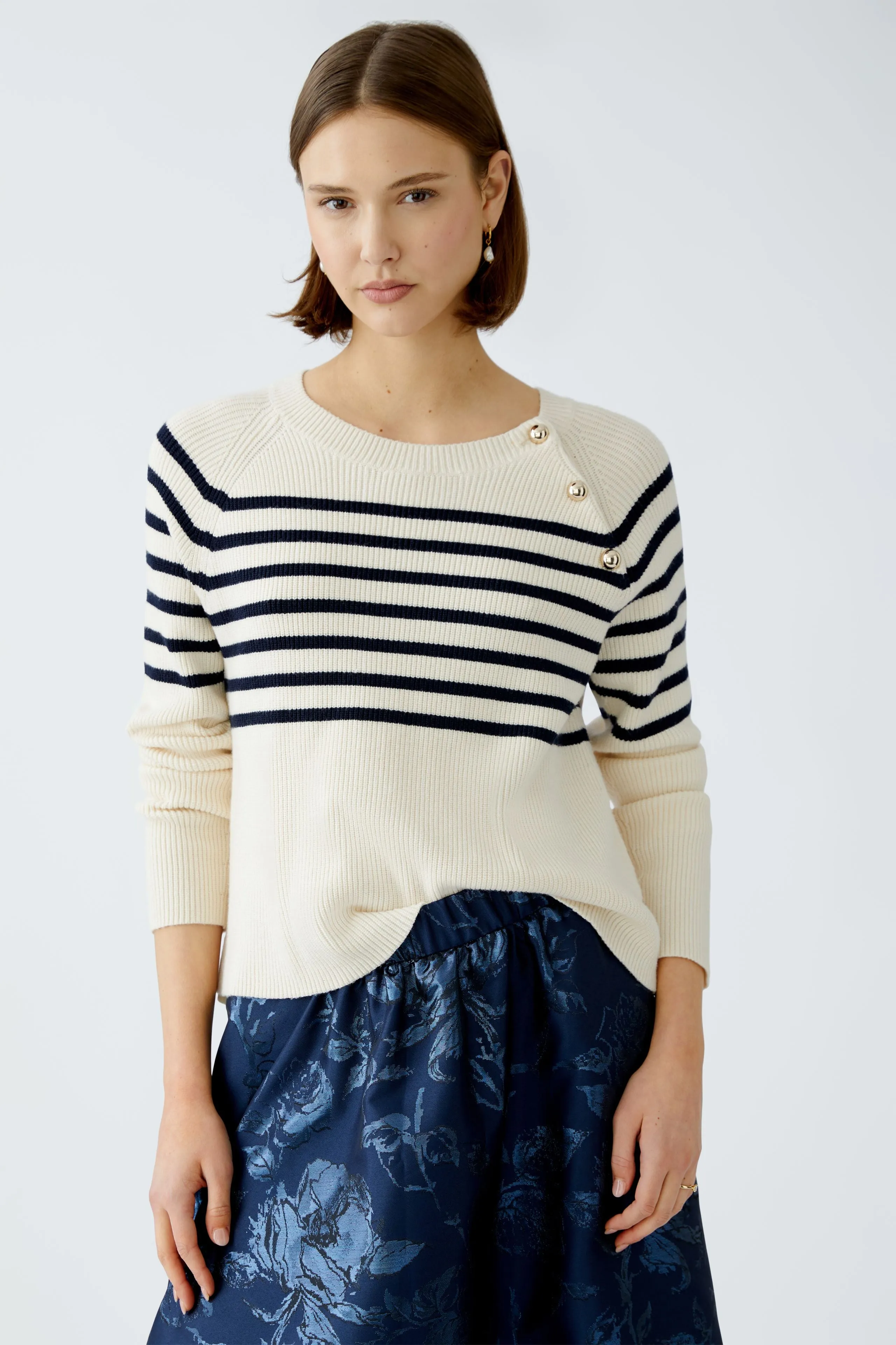 OUI White Blue Stripe Sweater
