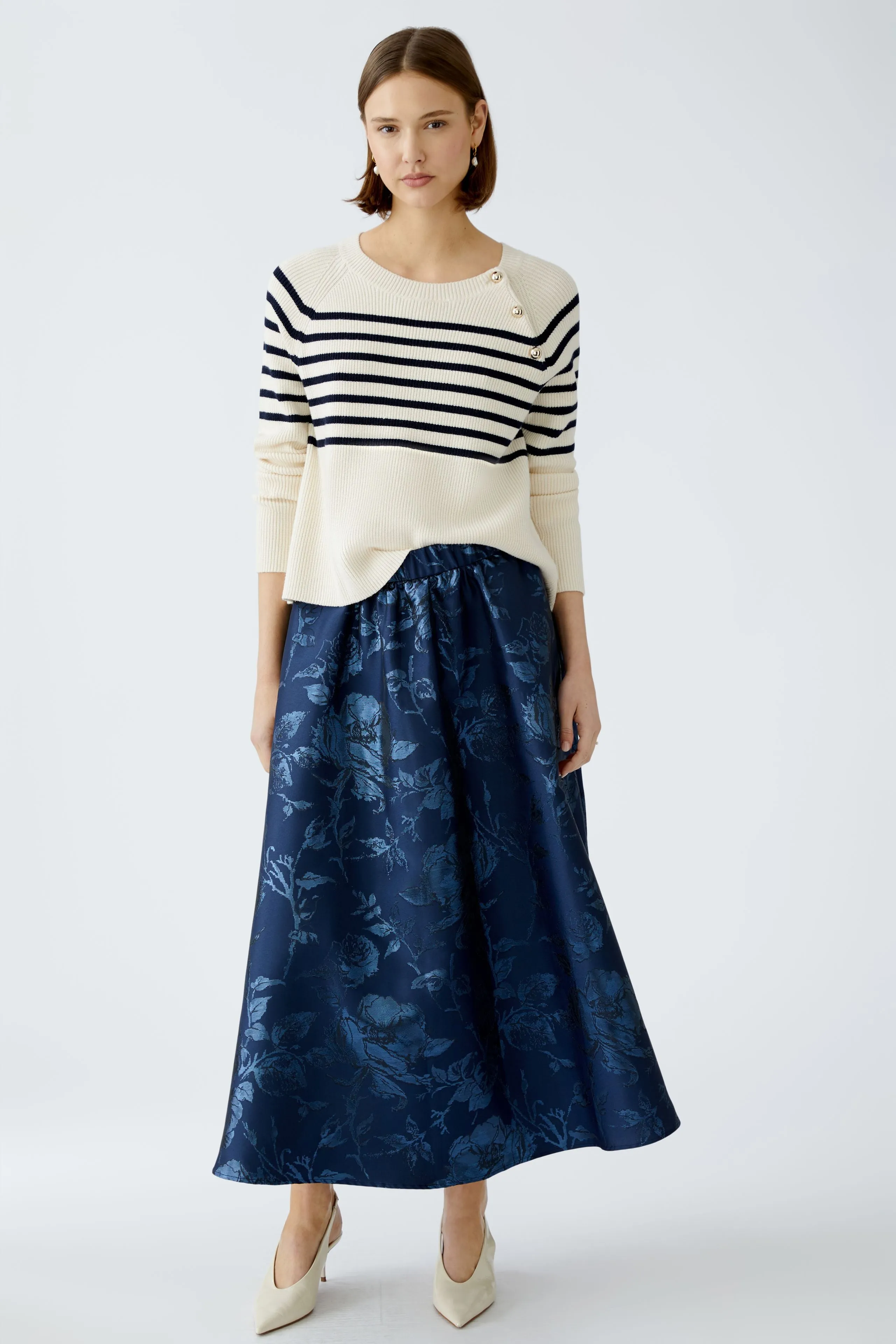 OUI White Blue Stripe Sweater
