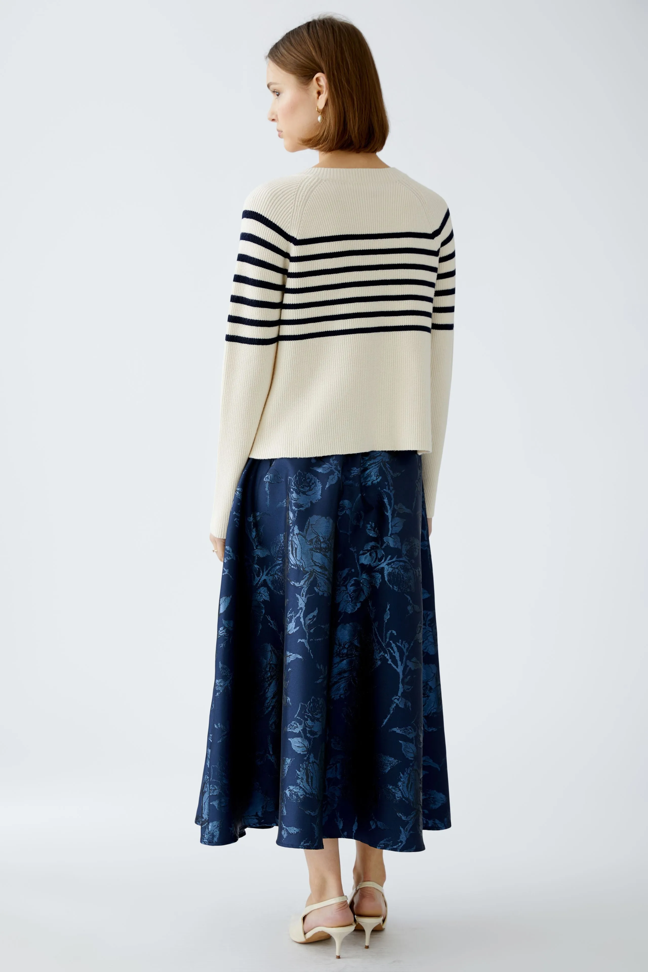 OUI White Blue Stripe Sweater