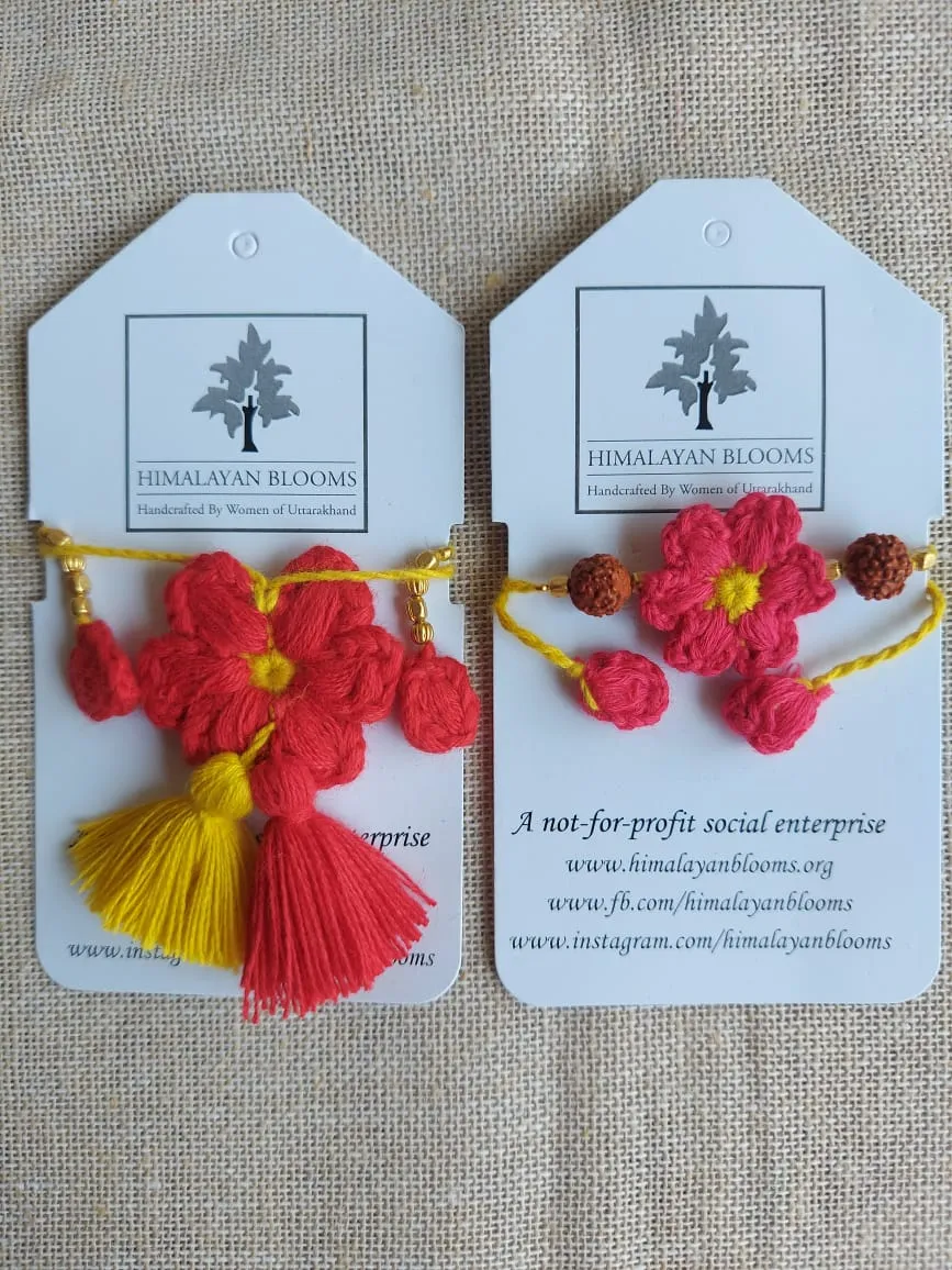 Red & Yellow Rakhi & Lumba Combo | Rakshabandhan | For Kids & Adults | Artisan Made In India | 100% Cotton | Crochet, Handcrafted