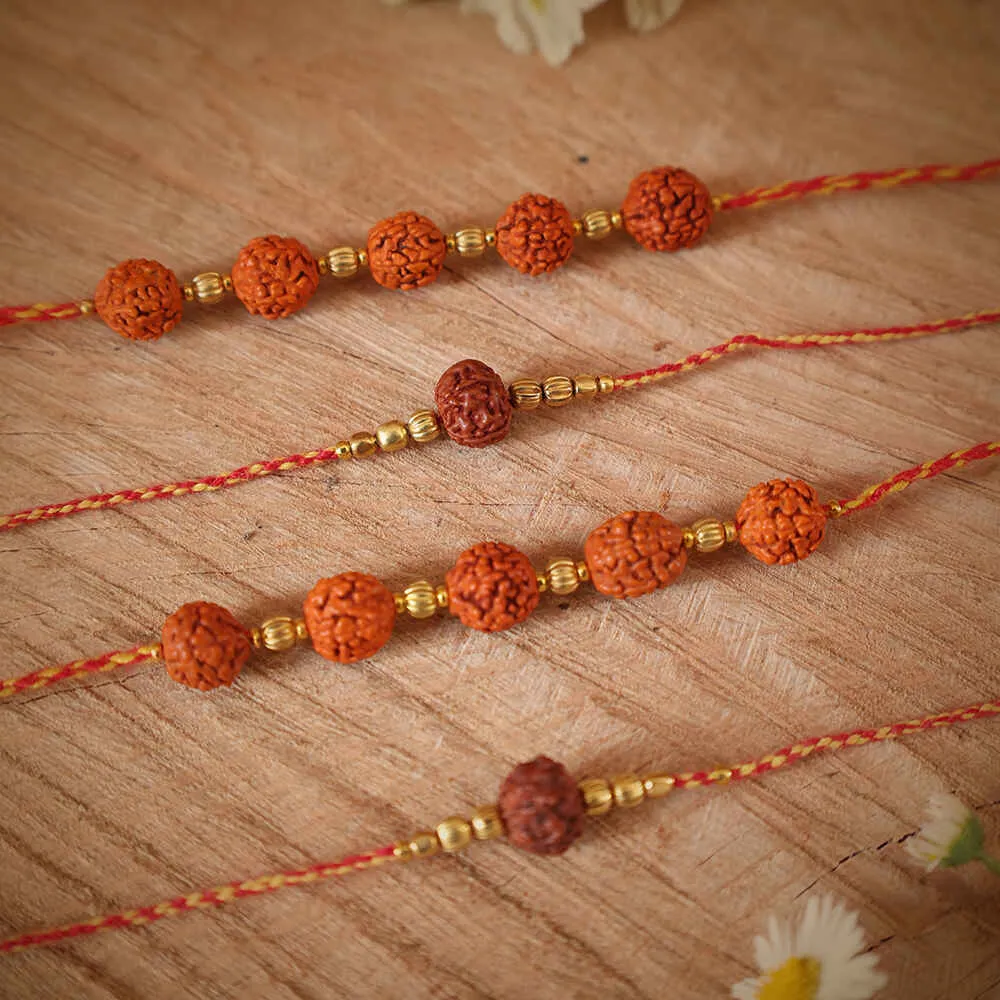 Rudraksha Rakhi Combo Set of 4 | Rakshabandhan | For Kids & Adults | Artisan Made In India | 100% Cotton | Crochet, Handcrafted