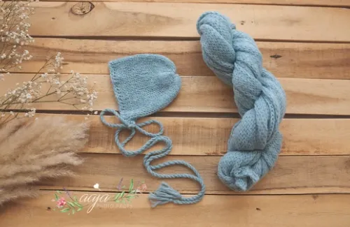 Rust orange brown knitted long stretch wrap and bonnet set, made to order