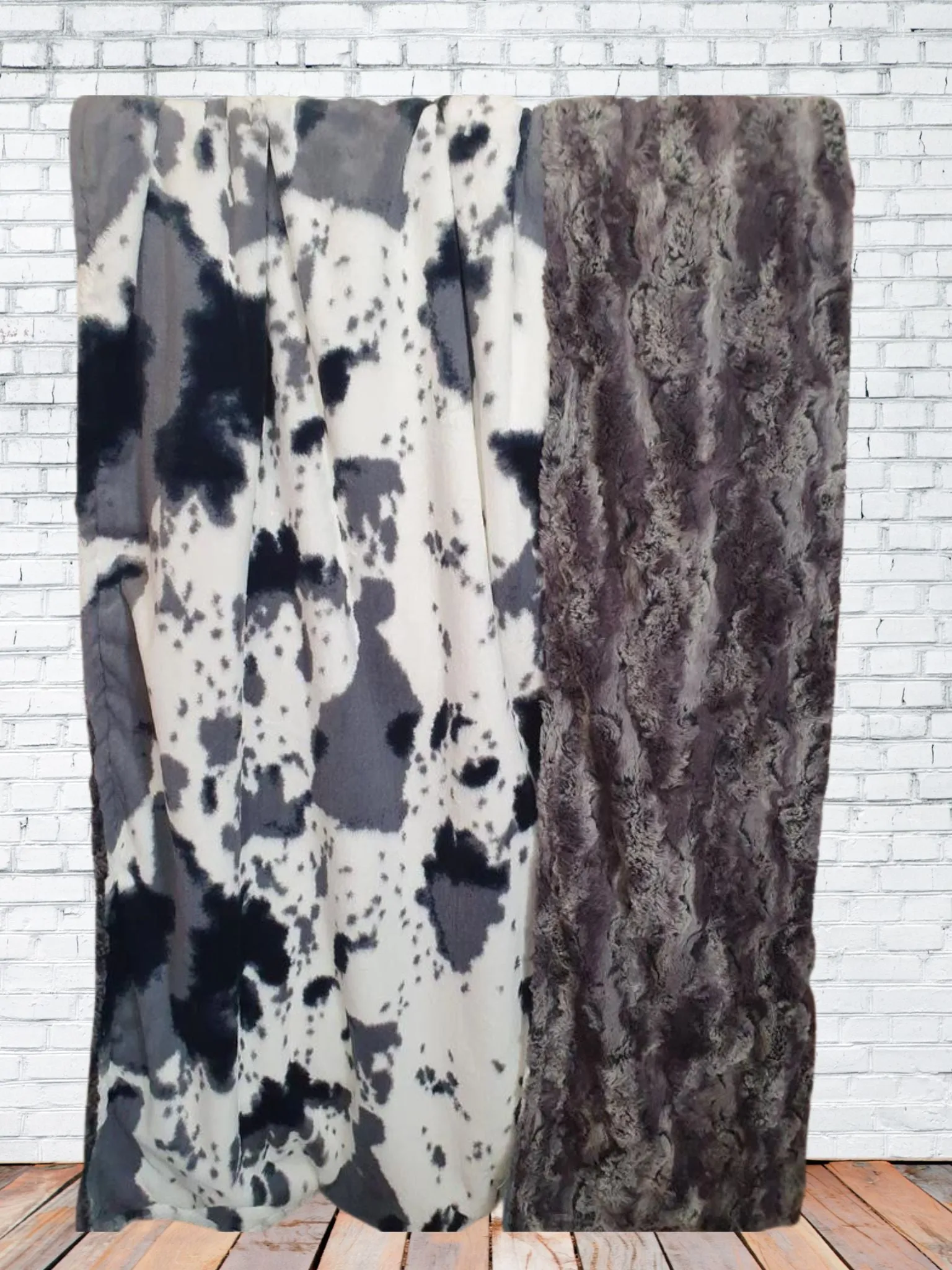 Storm Cow and Gray WIld Rabbit Minky Blanket