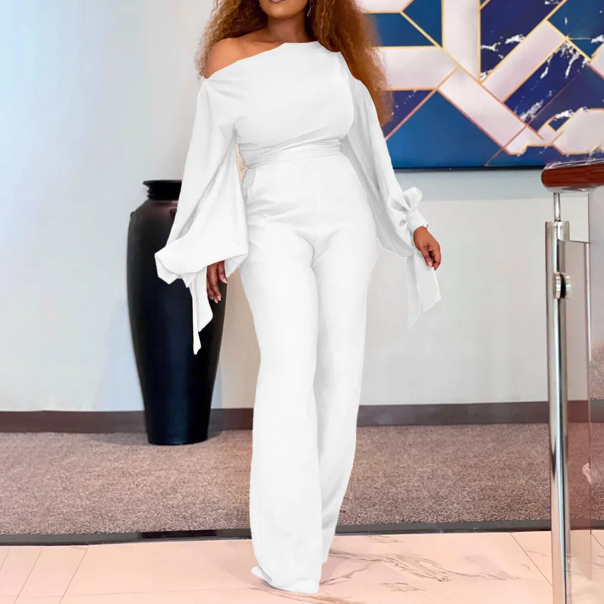Women Clothing off Shoulder Casual High WaistWide Legs Jumpsuit