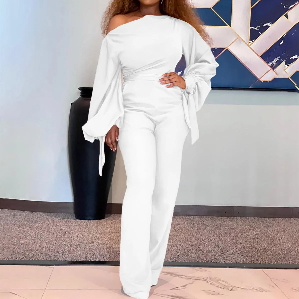 Women Clothing off Shoulder Casual High WaistWide Legs Jumpsuit